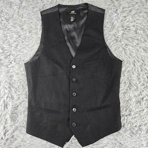 H&M Mens 34R Black Slim Fit Five Button Formal Suit Vest Waistcoat 0341242 8